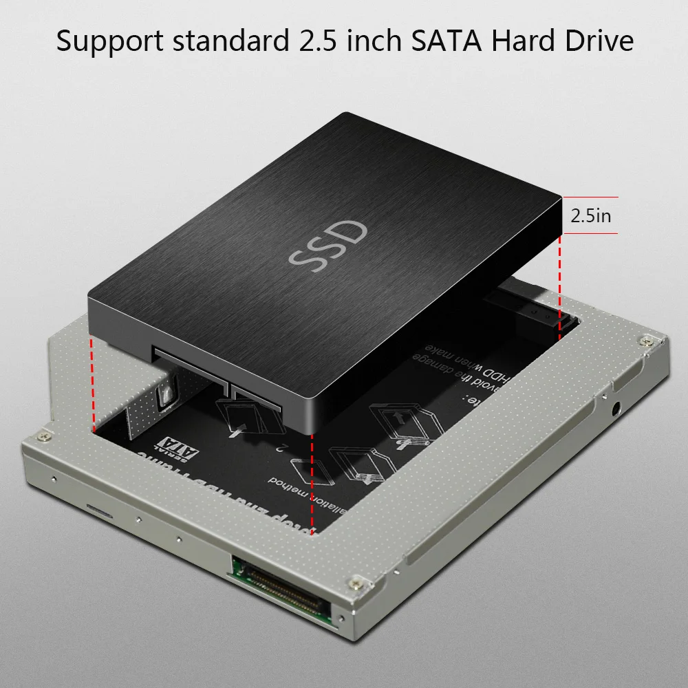 Sunvalley 12,7 мм Универсальный алюминиевый сплав 2nd HDD Caddy IDE to SATA 2," HDD SSD чехол DVD/CD-ROM Оптический отсек для ноутбука