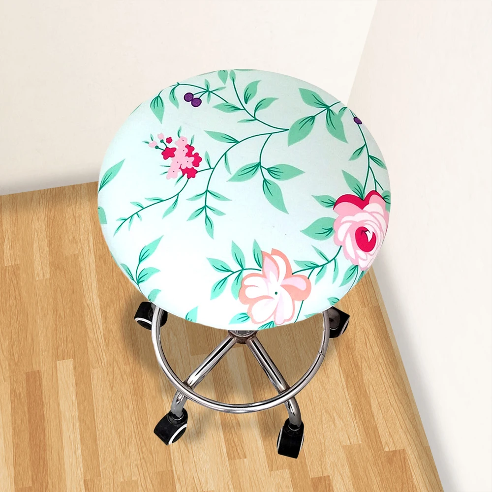 

2019 Round Chair Cover Bar Stool Cover Elastic Seat Cover Home Chair Slipcover Round Chair Bar Stool Floral Printed