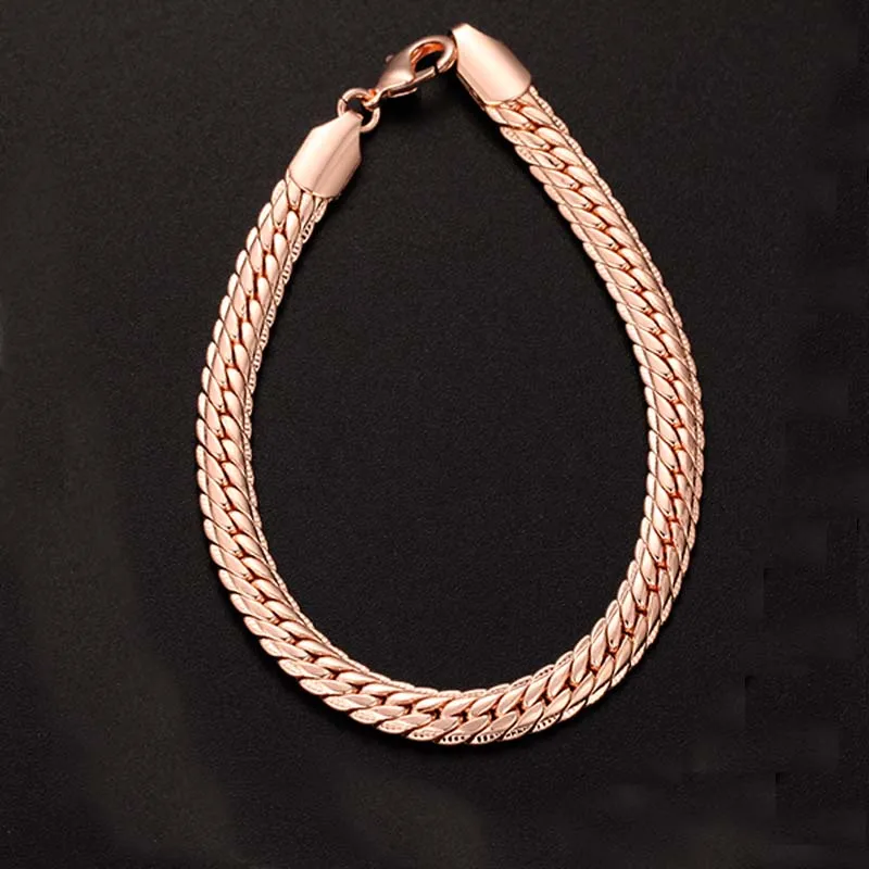 

12 Style Fashion Jewelry 18CM-23CM Chain Men's And Women's 585 Rose Gold Curb/Oval Cuban Bracelet