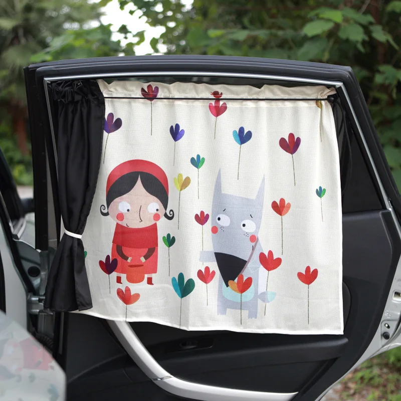 

2017 New Quality 2pcs Shade Cloth + +2pcs Net Gauze Curtain =Cartoon Car Double Side Window Universal Sucker Sucker Universal