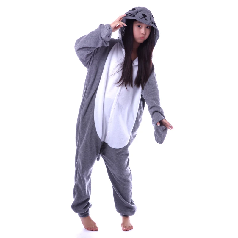 Кигуруми серый уплотнение onesies Пижама Костюм для сна Унисекс Взрослые пижамы Косплей костюмы животных Onesie пижамы комбинезон для мужчин и женщин