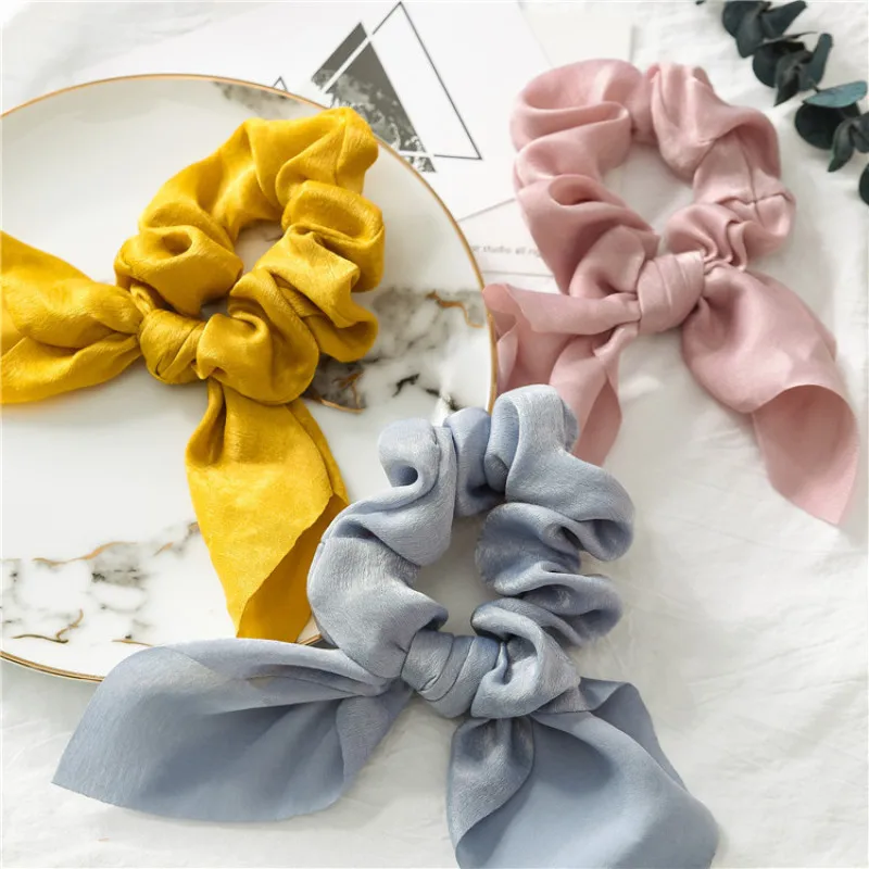 

New Bowknot Silk Hair Scrunchies Women Solid Color Ponytail Holder Diy Hair Tie Hair Rope Elastic Rubber Bands Hair Accessories