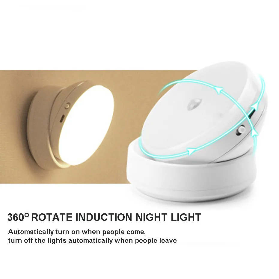 

LED Night Light 360 Degree Rotating PIR Motion Sensor Lamp 6 LEDs Lighting for Wardrobe Cupboard Closet Kitchen Cabinet Light