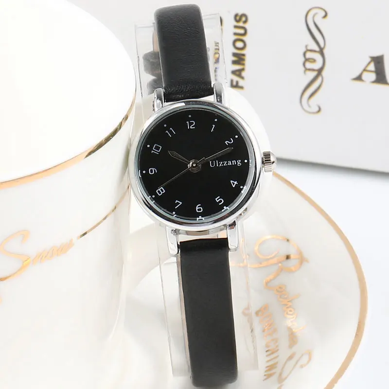 Топ бренд изысканный маленький циферблат Ретро кожа женские часы повседневное очарование дамы простой стиль наручные часы модные женские часы - Цвет: Black black silver