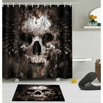 

LB Scary Rusty Rotten Skull Halloween Shower Curtain And Bath Mat Set Waterproof Polyester Bathroom Fabric For Bathtub Art Decor