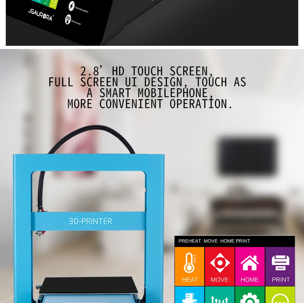 JGAURORA A5S 3D-принтеры легко монтируется с HD Touch Дисплей