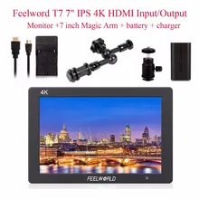 Feelworld T7 4K HDMI Input/Output On-Camera Monitor+7 inch Magic Arm+battery+charger Full HD 7″IPS Screen Monitor for Camera