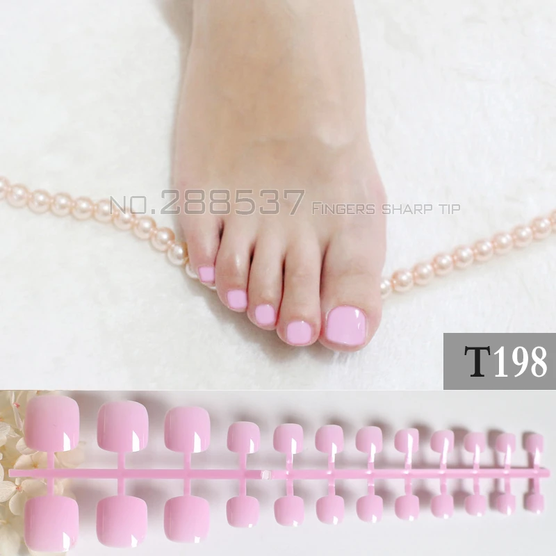 

24 Pcs Artificial candy Nails Sticker Natural Acrylic False Toe Nails Tips Art Decor Toenails pink T198