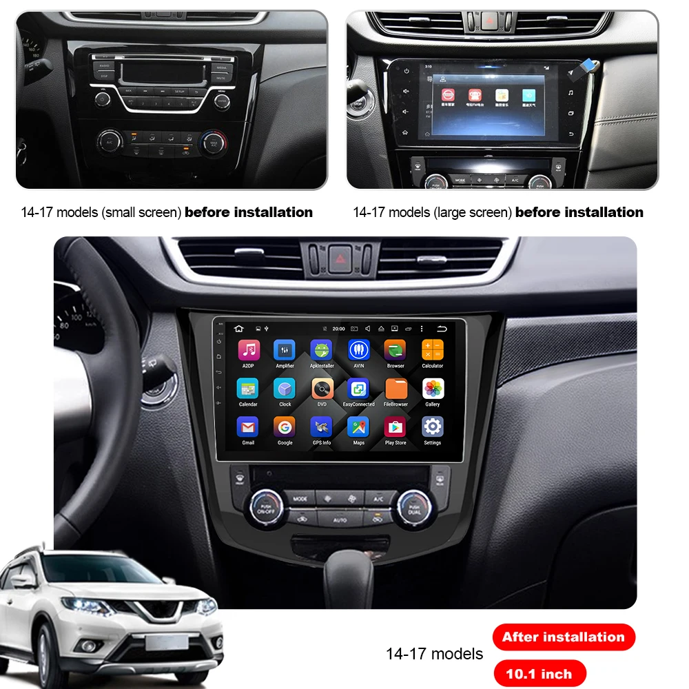 Clearance Eunavi 10.2" Android 8.1 Car GPS Radio Player for Nissan X-Trail Qashqail 2014-2017 with Quad Core 2GB+32GB Stereo Multimedia 1