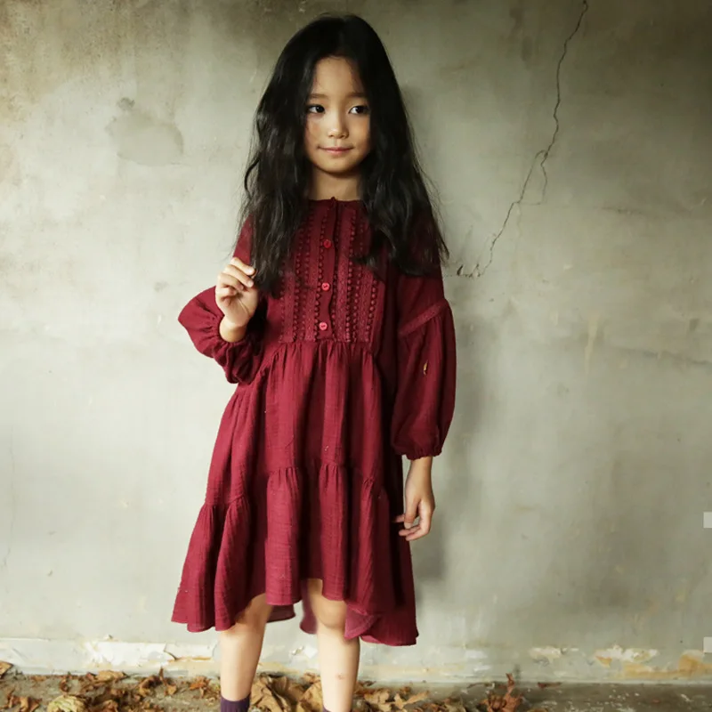 Bosmia/красивое качественное красное/зеленое платье до колена для девочек, детская одежда с вышивкой, платье для детей 3-10 лет
