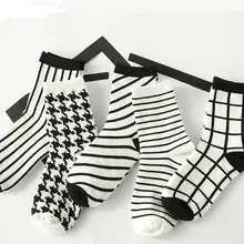 10 наборов, Женские Классические носки в клетку с рисунком "гусиная лапка". Хлопковые женские винтажные носки Харадзюку в черно-белую клетку, полосатые носки без пятки Sx Meias