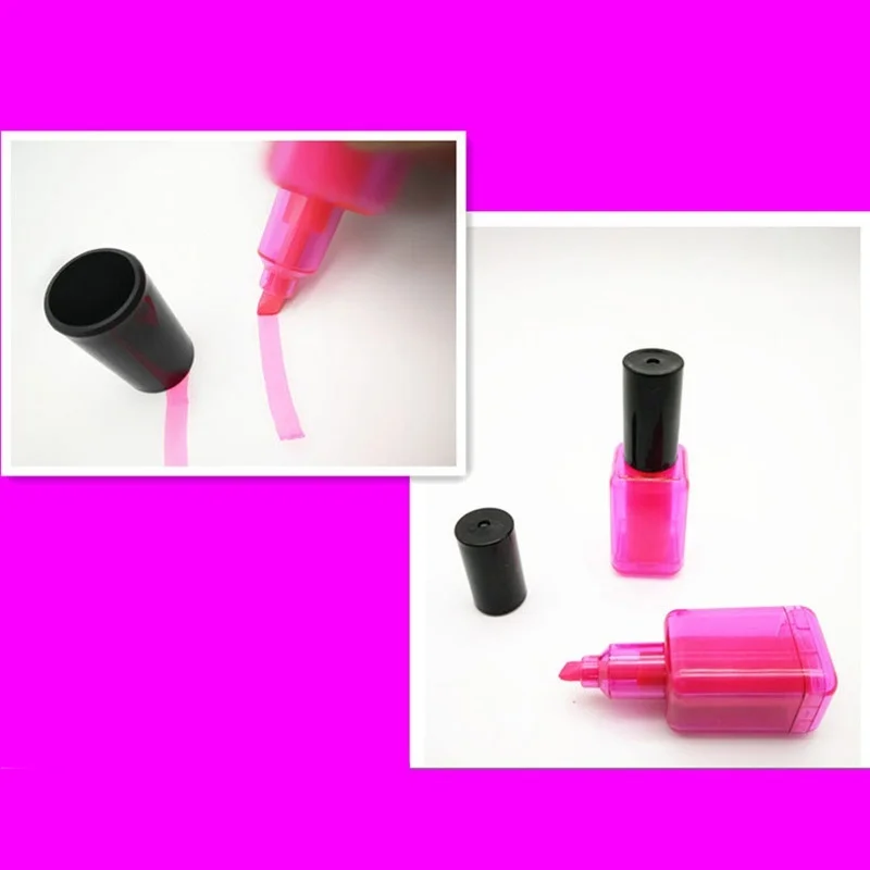 

2pcs Colorful Nail Polish Bottle Shape Fluorescent Pens Highlighters Kawaii Stationary Material Escolar Advertising Marker Pen