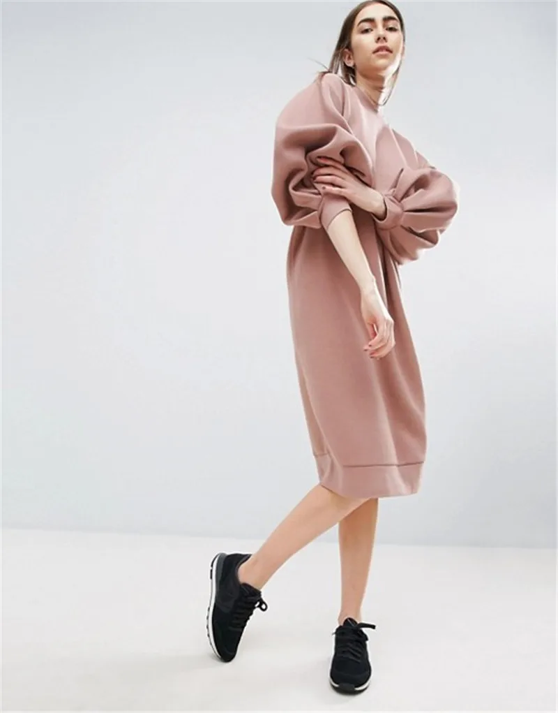  AEL Space Cotton Sweatshirt Dress Bishop Sleeve Backless Long Dresses 2018 Loose Plus Size Hight Qu