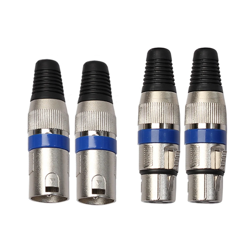 2 Pairs XLR 3 Pin Female MIC Jack Plug Audio Cable Connector Blue for Microphone Speaker Mixer Audio Equipment
