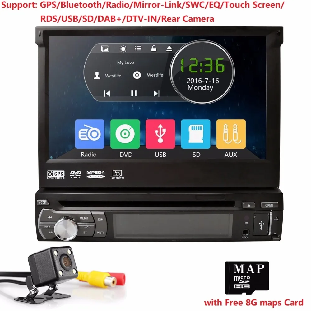 

1 Din Car DVD GPS Navigation player for universal car Radio Music Bluetooth Rear View Camera SD USB For Auto radio 1din Navi DAB