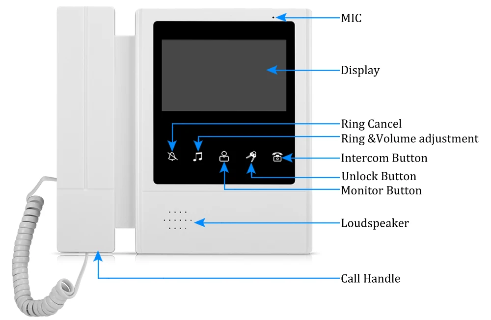 4.3'' TFT LCD Wired Door Home Intercom Video Doorbell System Doorphone IR COMS Night Vision Outdoor Camera 700TVL Color Monitor