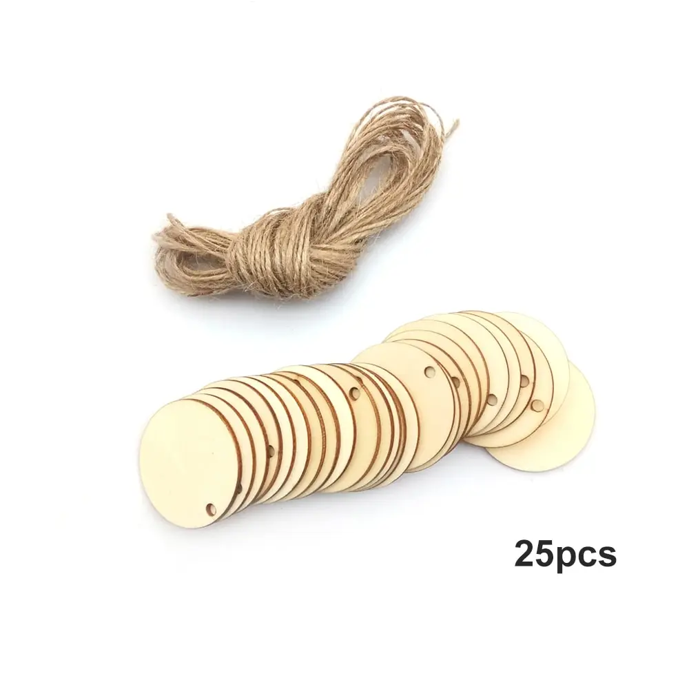 

25/pcs DIY Round Wooden Hanging Tags with Rope for Scrapbooing Party Favor Wedding Gift Tags Home Decor Party Supplies