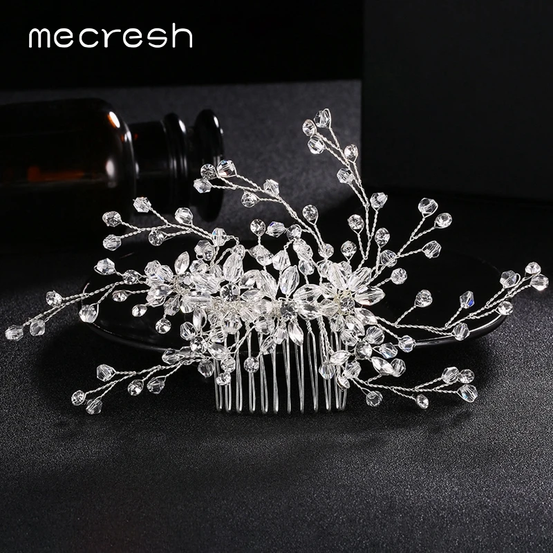 

Mecresh Handmade Gold Silver Color Marquise Crystal Wedding Hair Combs / Pins Hair Accessories Flower Leaf Princess Tiara FS237