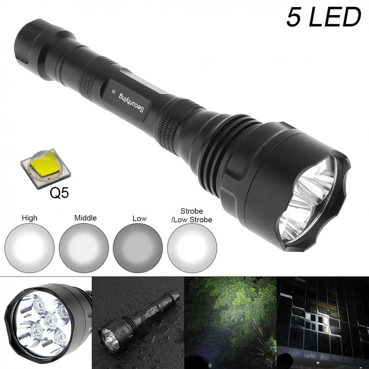 SecurityIng Waterproof 10W 1500 Lumens Q5 LED Flashlight with 300M