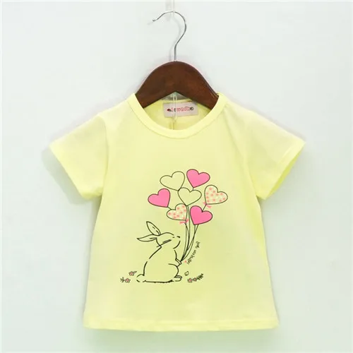 Lawadka/Спортивная футболка с рисунком кролика и воздушного шара для маленьких девочек и мальчиков; футболка с короткими рукавами для девочек; хлопковая детская одежда - Цвет: Цвет: желтый