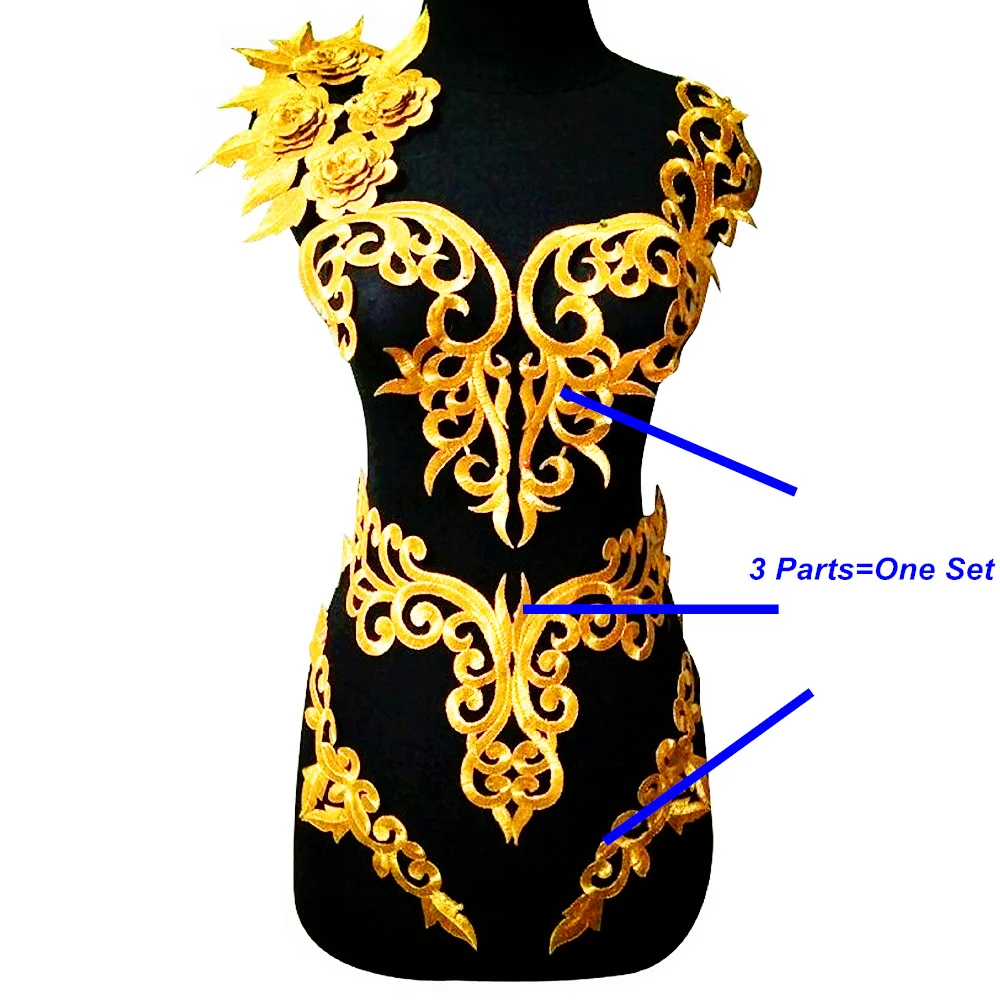 Iron On Gold Appliques Flower Cosplay Costume Fashion Embroidered Patches Sewing Trims Gold And Silver