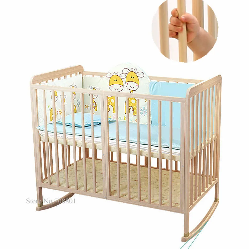 Деревянная детская кроватка с круглым баром 18 мм, многофункциональная детская кровать может меняться на качалка-колыбель, натуральная сосна детская кроватка с колесами