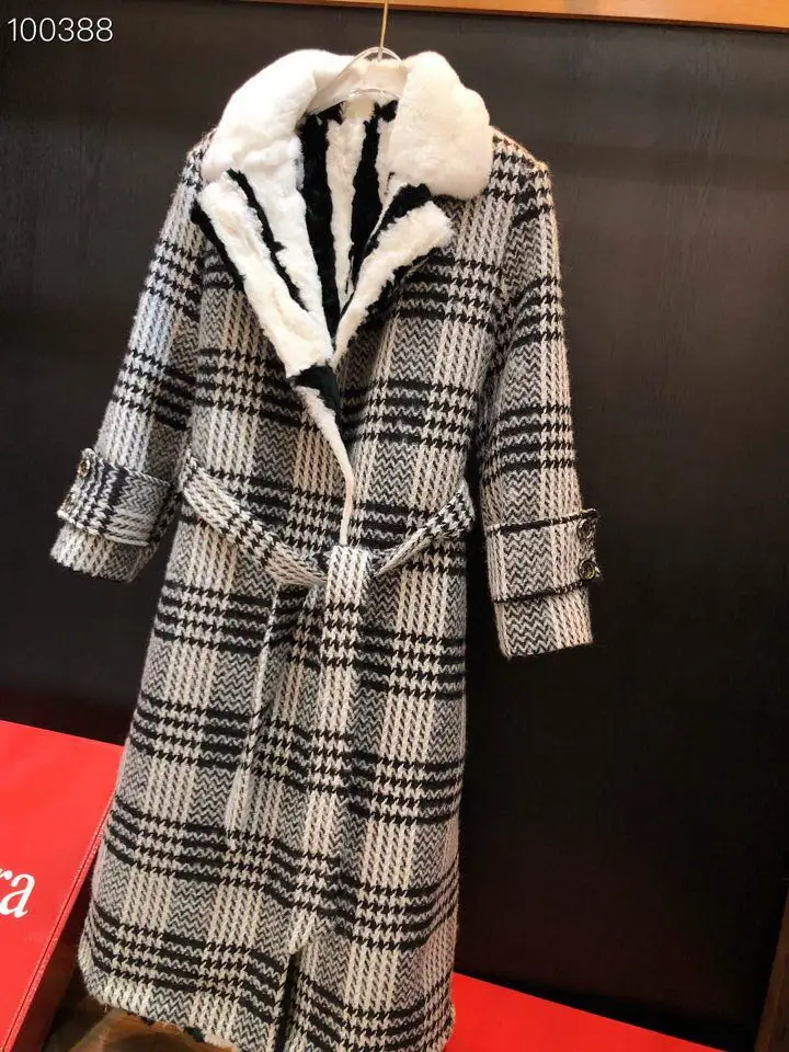 New Fashion Winter Parka Tweed Wool Coat Thick Rex Rabbit Fur Liner Women Real Fur Long Jacket With Belt New Fashion Winter Parka Tweed Wool Coat Thick Rex Rabbit Fur Liner Women Real Fur Long Jacket With Belt