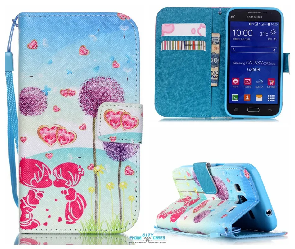 Fundas Para For G360 shell Cute Pug dog Unique pattern Stand Flip Wallet Silicon Back Cover For Samsung Galaxy Core prime Case (10)