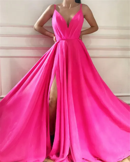 Best Offers Custom Made Fuchsia Satin Simple Maid Of Honor Dresses High Split Spaghetti Strap A Line Long Bridesmaid Dress 2019 New Arrival Best Offers Custom Made Fuchsia Satin Simple Maid Of Honor Dresses High Split Spaghetti Strap A Line Long Bridesmaid Dress 2019 New Arrival