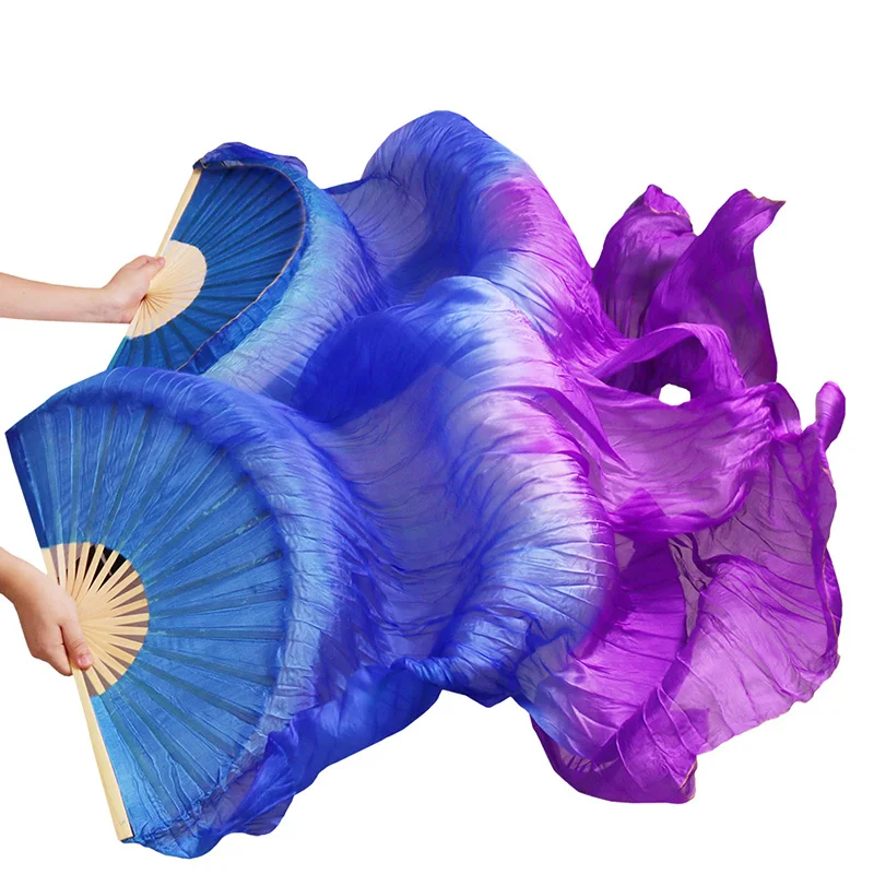 

High Quality 100% Real Silk/Imitation Silk 1 Pair Handmade Women Belly Dance Silk Long Fans 24 Colors 180x90cm Can Be Customized