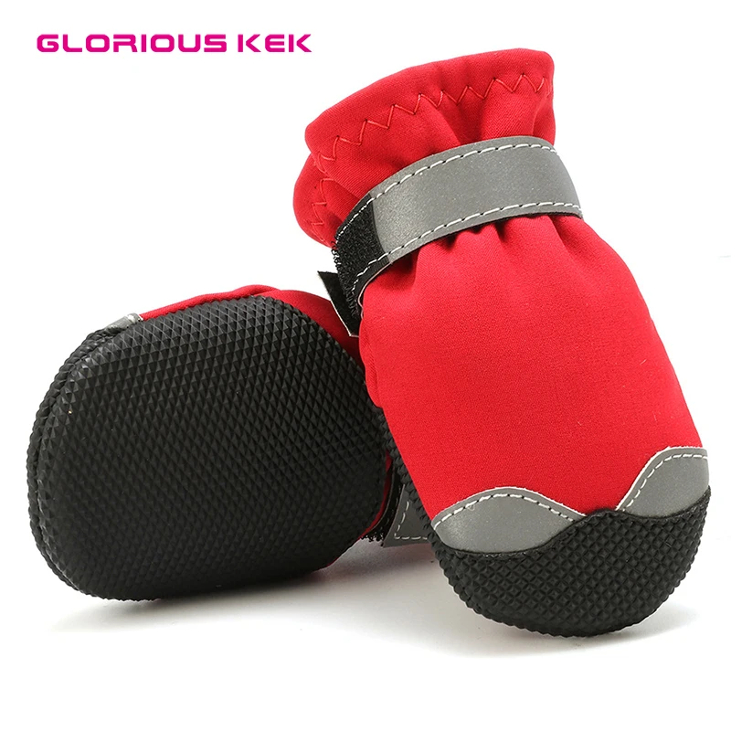 Warm Lining Non-Slip Rubber Sole for Snow Winter GLE 2016 Dog Boots Waterproof Dog Shoes Snow Shoes with Reflective Rugged Anti-Slip Sole XS, Red 2 Pairs