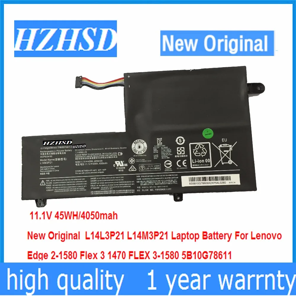 11.1V 45WH 4050mah Original L14L3P21 L14M3P21 L15M3PB0 Laptop Battery For Lenovo Edge 2-1580 Flex 3 1470 FLEX 3-1580 5B10G78611 |