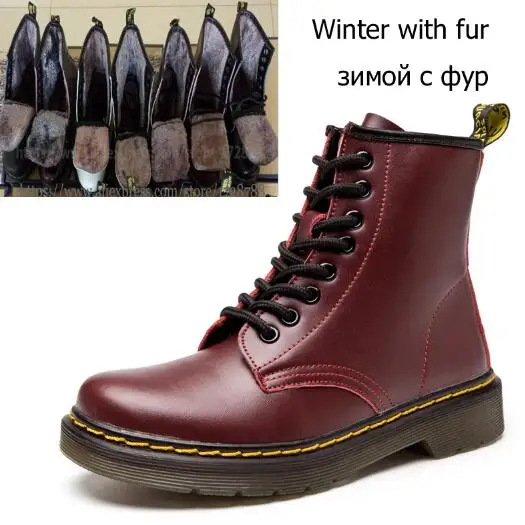 DJSUNNYMIX/Новинка; ботильоны для женщин в английском стиле; сезон осень-зима; женские кожаные ботинки из натуральной кожи; унисекс; большие размеры 35-46 - Цвет: red 2 Plush lining