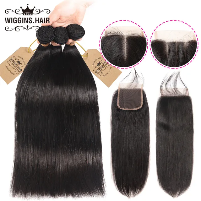Wiggins Straight Hair 3 Bundles With Closure Brazilian Hair Weave