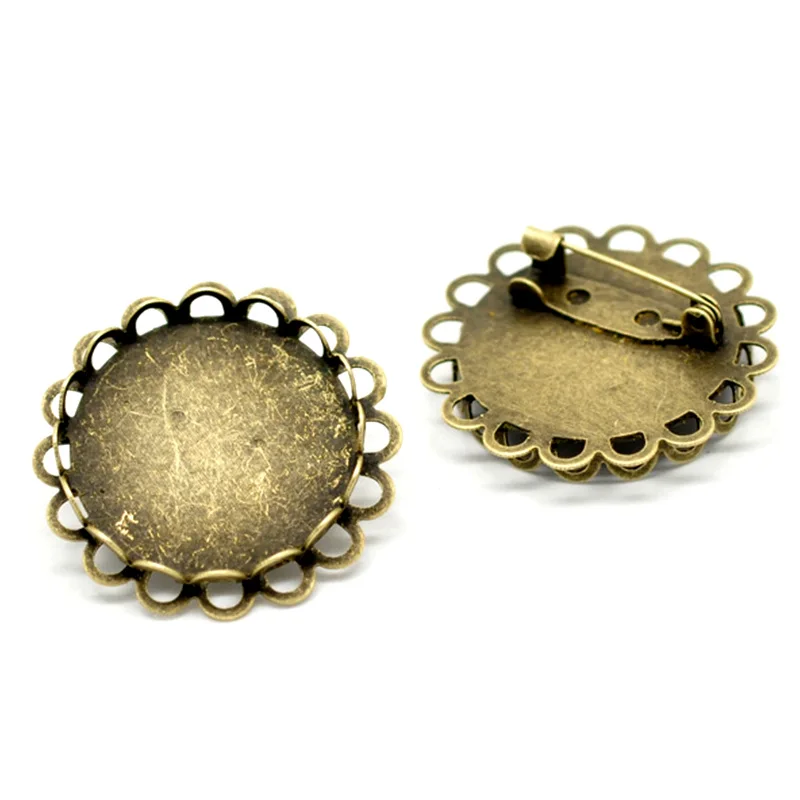 100Pcs Bronze Tone Round Brooches Support de Broche Back Pin Cabochon