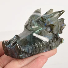 3 дюйма натуральный Лабрадорит Дракон череп голова Кристалл резная статуя Исцеление Резьба Натуральный Камень фэн шуй статуэтка