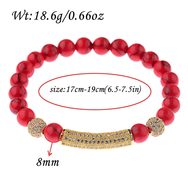 OIQUEI CZ Медь геометрическая форма пара расстояние браслеты для женщин мужчин красный натуральный камень и кубический цирконий браслет с шармом с короной