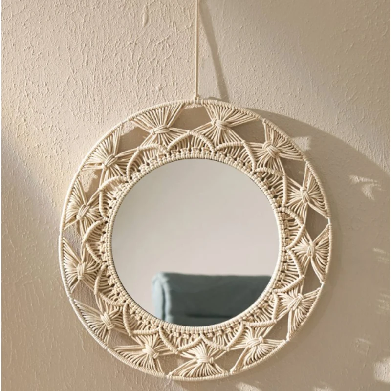 

Macrame Tapestry Wall Hanging Decorative Mirror Knot Knit Tapestry Round Mirror Bohemian Espejos Decorativos