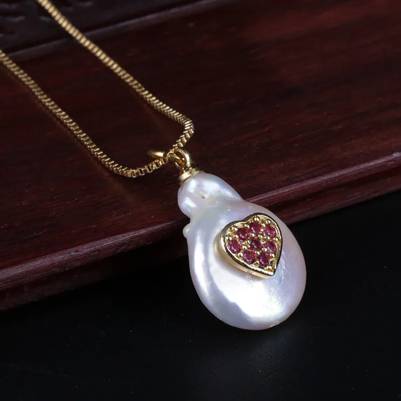 

maroon red cz paved tiny heart charm coin freshwater pearl bead thin gold chain pendant choker necklace for women wedding jewel