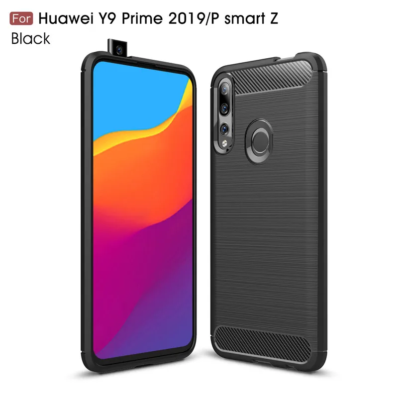 Для huawei Y9 Prime P Smart Z Y5 Y7 углеродное волокно Мягкий ТПУ силиконовый матовый противоударный чехол для honor 20 pro 8A - Цвет: Черный