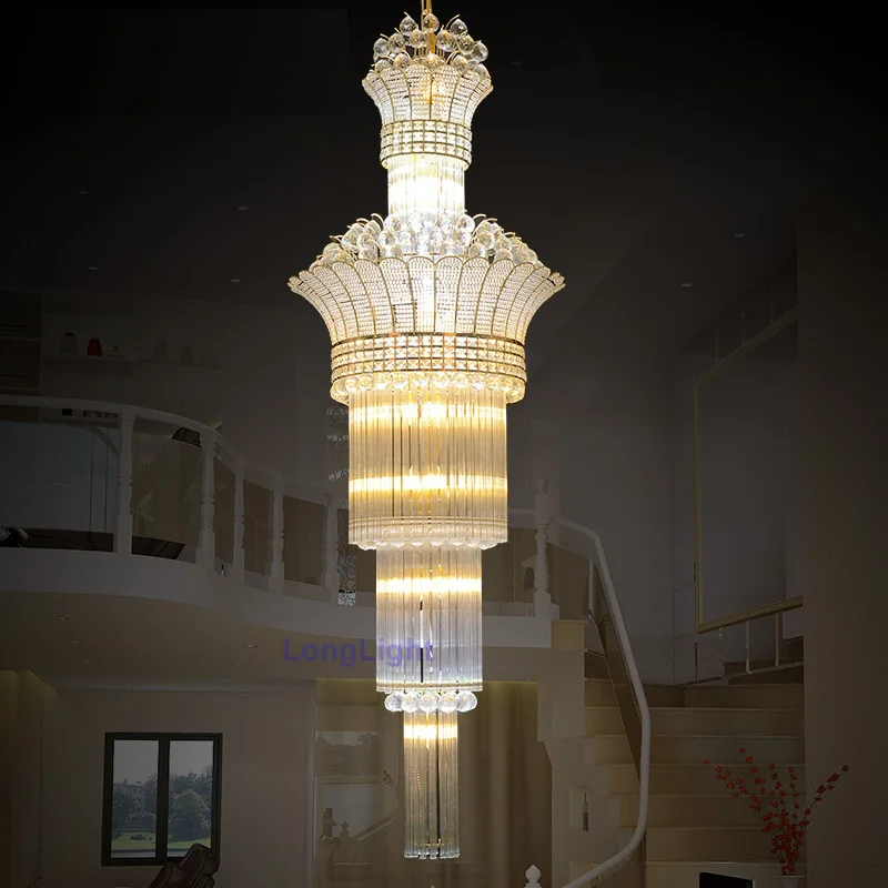 

Modern Luxury K9 Crystal Chandelier Stairs Light 110-240V Led Chandelier Lighting Lustre Hotel Villa Lobby