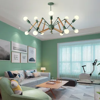 

Nordic Loft Designer Spider Chandelier Concise Wood Iron Hanging Light Romantic Living Bedroom Led Lighting Fixtures