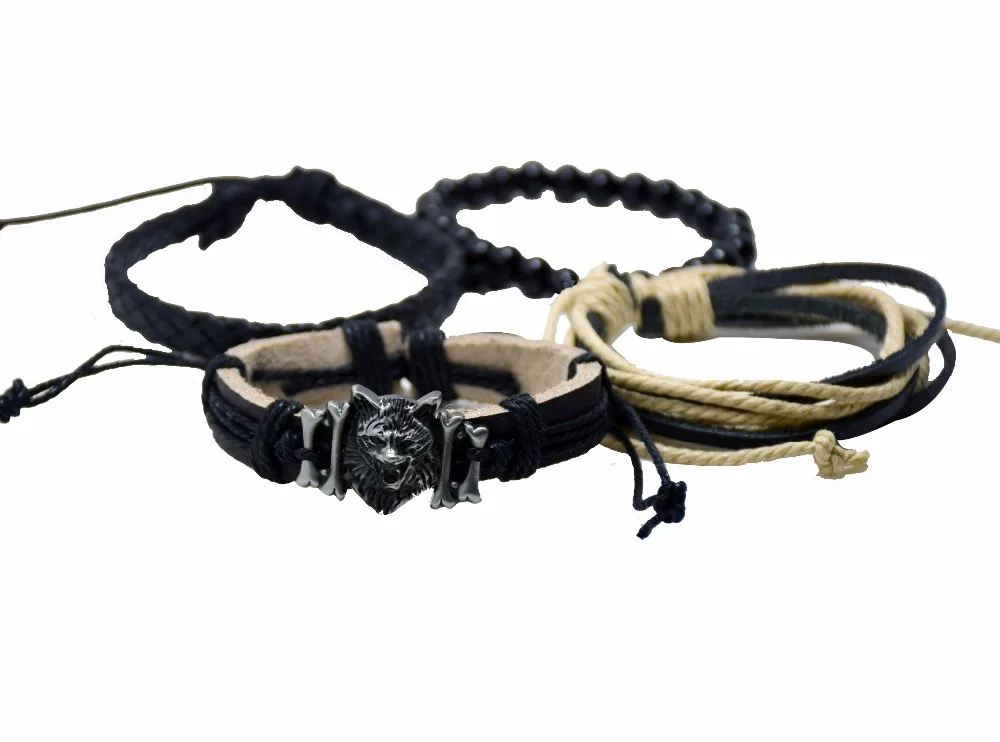 1 Set 4pcs leather bracelet wolf head Men's multi-layer bead bracelet women's retro casual bracelets set jewelry accessories 1 Set 4pcs leather bracelet wolf head Men's multi-layer bead bracelet women's retro casual bracelets set jewelry accessories