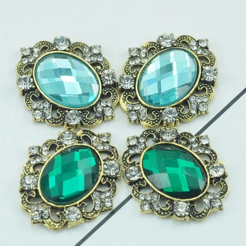 2.8*3.2cm DIY Embelishment Flat Back Buttons Green And Light Blue