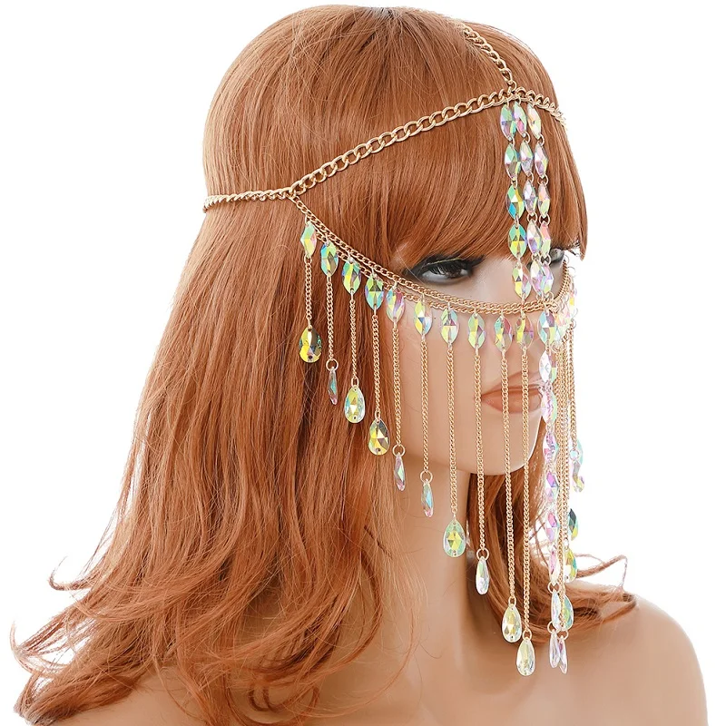Sexy Women Masquerade Mask Head Face Chain for Ballroom Party Belly Dancing Stage Performance Ladies Body Jewelry