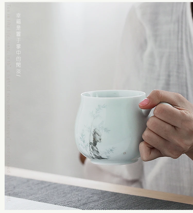 Jingdezhen green ceramic tea cups with cover filter cup mug gifts custom office water cup drinkware