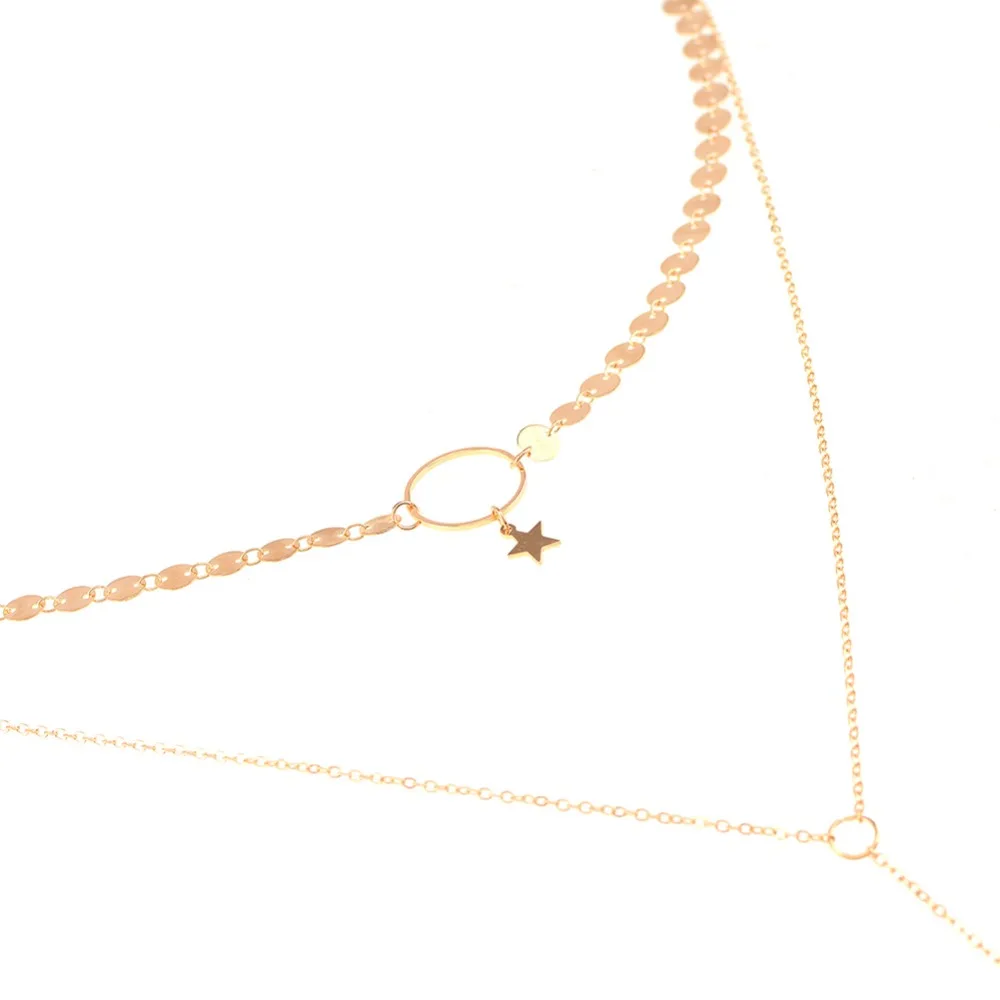 Золотое, серебряное, с блестками, длинное, с кисточкой, звезда, колье, ожерелье, аксессуары для женщин, ювелирные изделия, двойной слой, чокеры#230627