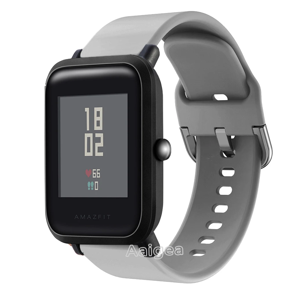 Мягкий силиконовый ремешок для часов для Xiaomi Huami Amazfit Bip BIT PACE Lite, Молодежный сменный спортивный браслет 20 мм, ремешок на запястье - Цвет ремешка: Серый