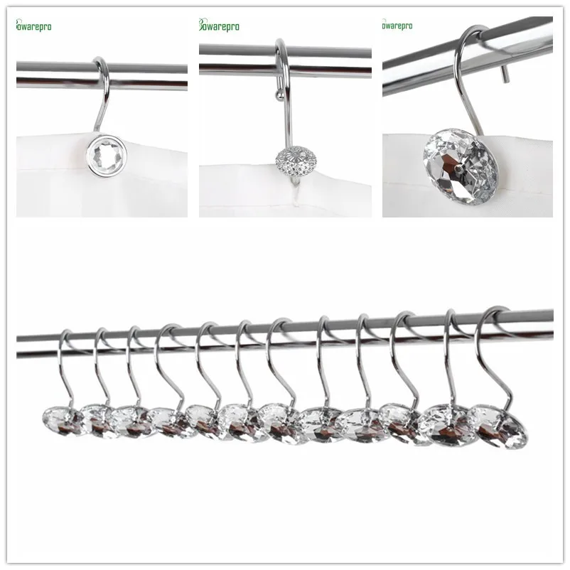 bowarepro 12pcs Curtain Hooks Rhinestones Shower Bathroom Shower