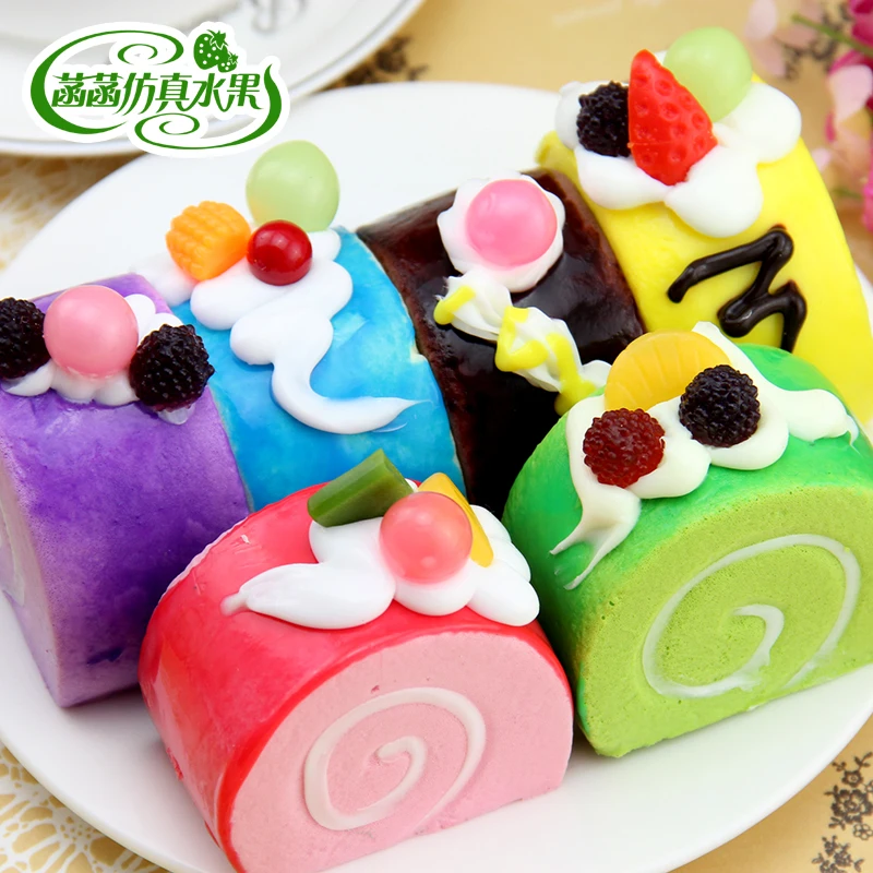 

Artificial cake fake fruit cake egg rolls model PU material soft bread cake aroma photography props 6pcs/set